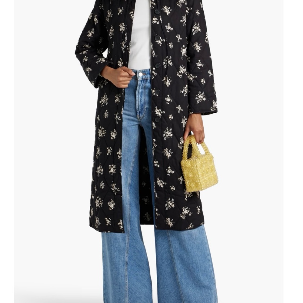 RIXO Black and Cream Floral Coat